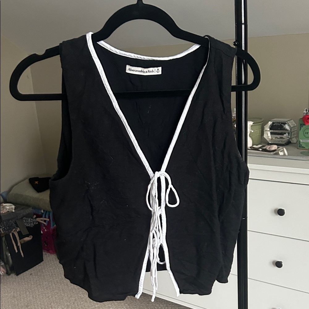 Abercrombie & Fitch Black Tank Top with White Trim and Front Ties